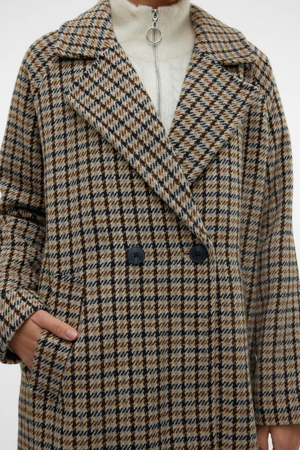 Cortefiel Long checked coat Nude