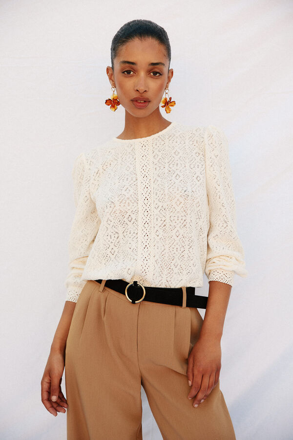 Cortefiel Rustic lace top Ivory