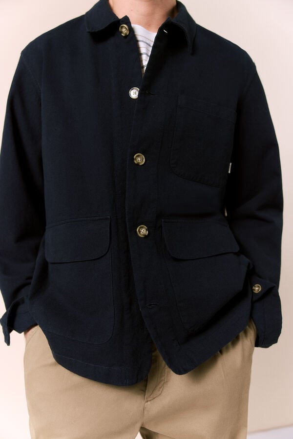 OOTO Sobrecamisa em algod&atilde;o e linho Azul