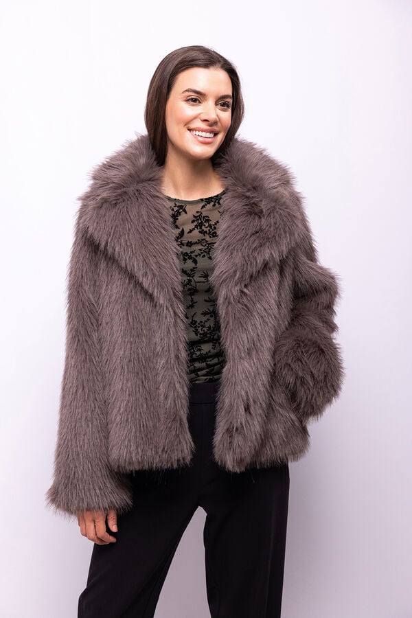 Object Casaco de pele sobretudo com lapelas Cinzento