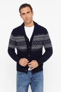 Cortefiel Christmas buttoned lambswool cardigan Navy
