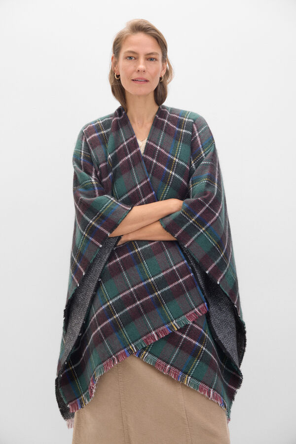 Cortefiel Tartan reversible poncho Printed green