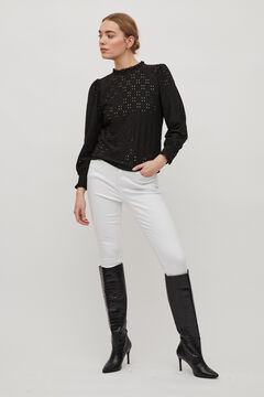 Cortefiel Embroidered long-sleeved top Black