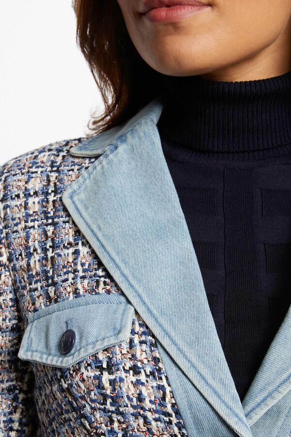 Cortefiel Straight tweed jacket with denim details Multicolour