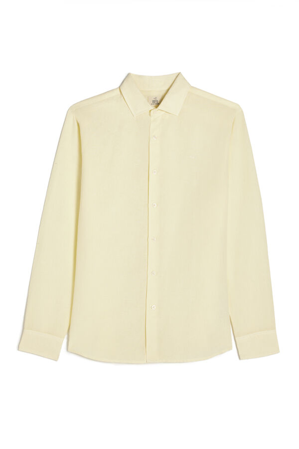 Cortefiel Camisa algodón lino manga larga Amarillo
