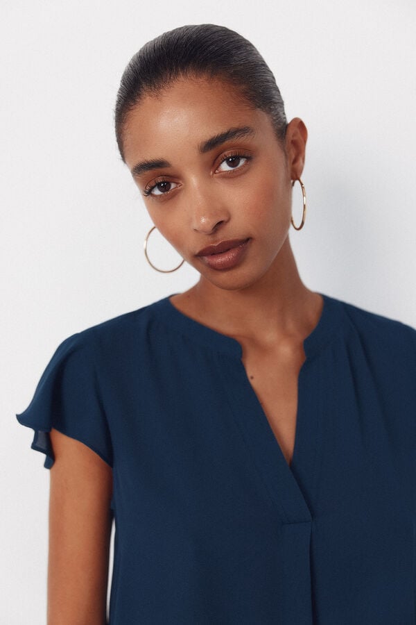 Cortefiel Blusa fluida manga com folho Azul