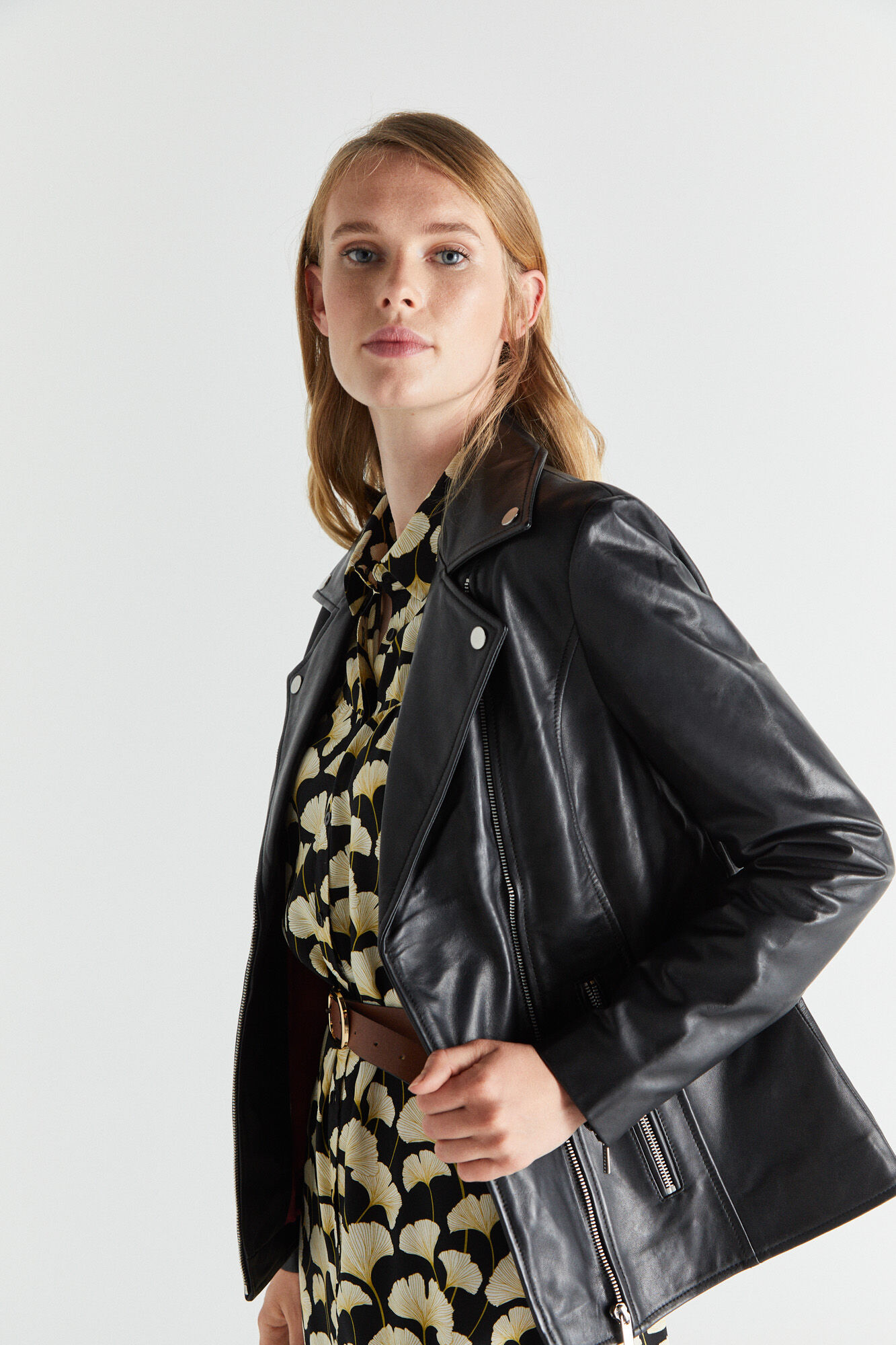 Leather biker jacket Women s jackets Cortefiel