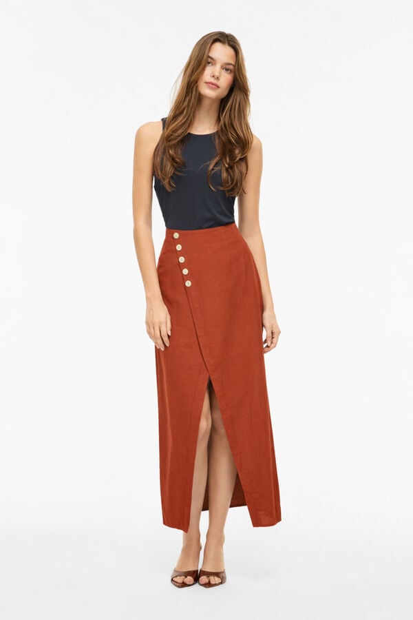 Vila Saia midi cruzada de linho Vermelho