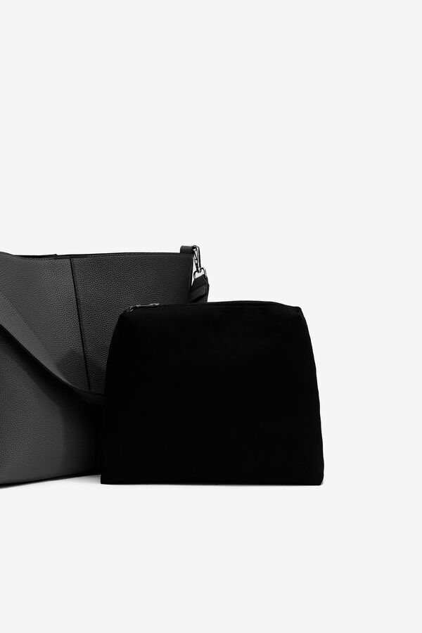 Cortefiel Leather Effect Shoulder Bag Black