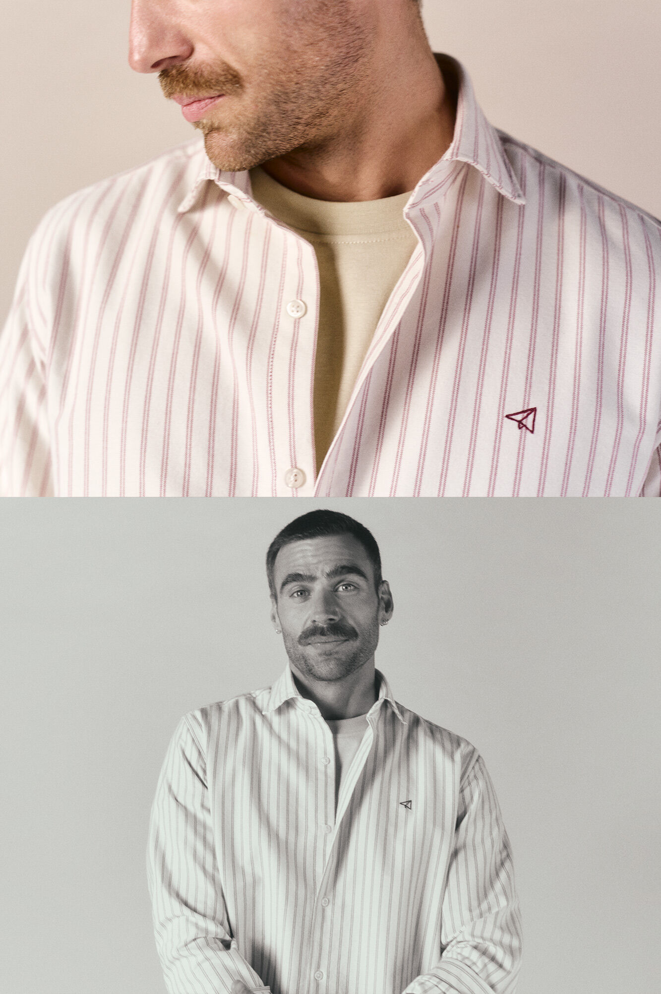 OOTO camisa oxford riscas de manga comprida