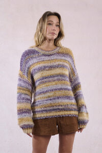 Molly Bracken Suéter feminino estampado riscas de manga comprida