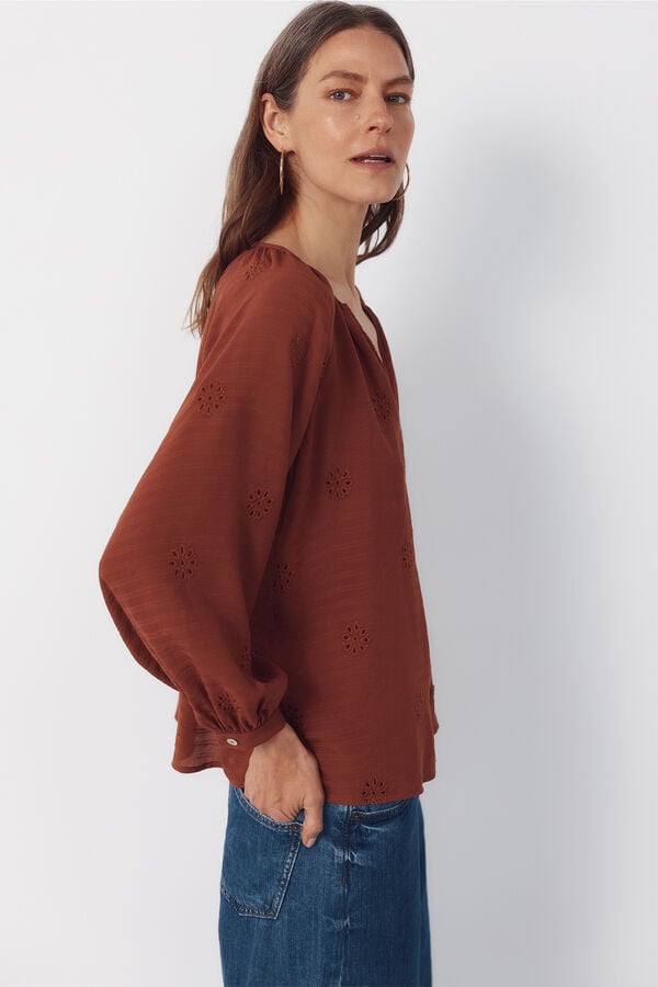 Cortefiel Embroidered blouse Orange