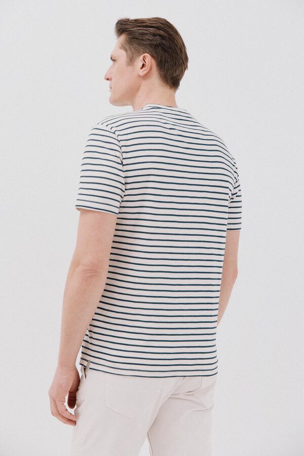 Cortefiel Striped slub T-shirt Ivory