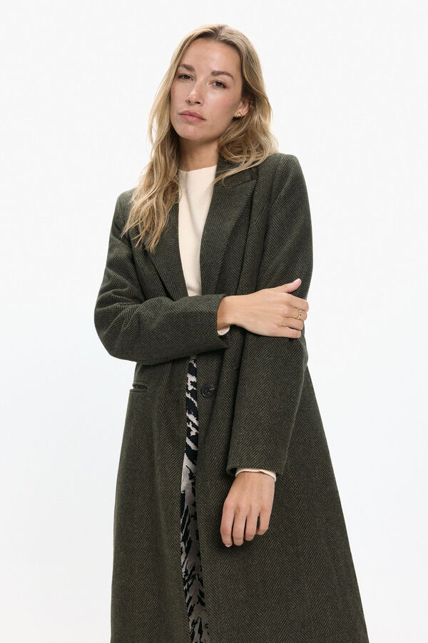 Vero Moda Sobretudo longo de tecido e espinha de espiga Castanho