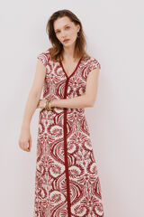 Cortefiel Contrast V neckline dress Printed red