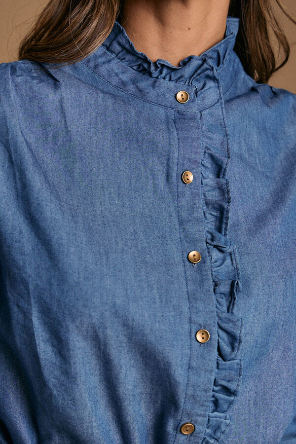 Polín Et Moi Camisa denim com babados Javiera Azul