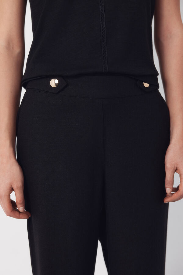 Cortefiel Linen trousers with gold buttons Black