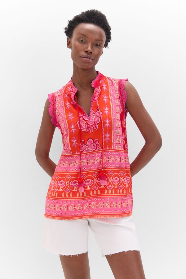 Cortefiel Blusa estampada bordado Multicolor