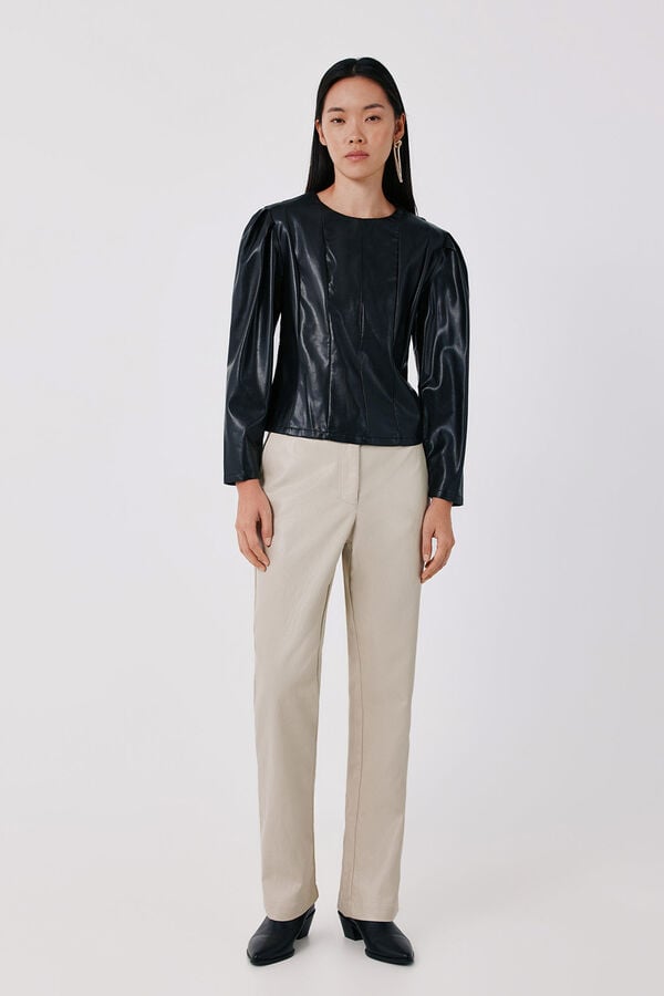 Cortefiel Faux leather effect top Black