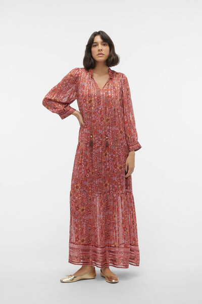 Cortefiel Long dress with long sleeves Red