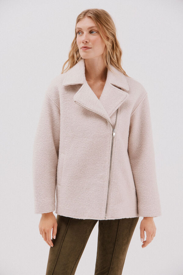 Cortefiel Short biker-style coat Ivory