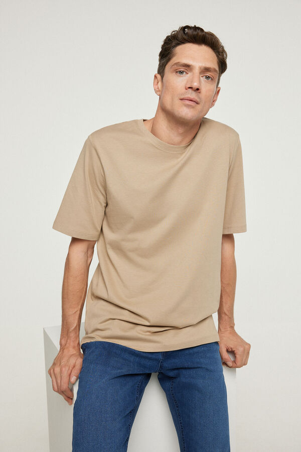 Cortefiel Short-sleeved organic cotton T-shirt Beige