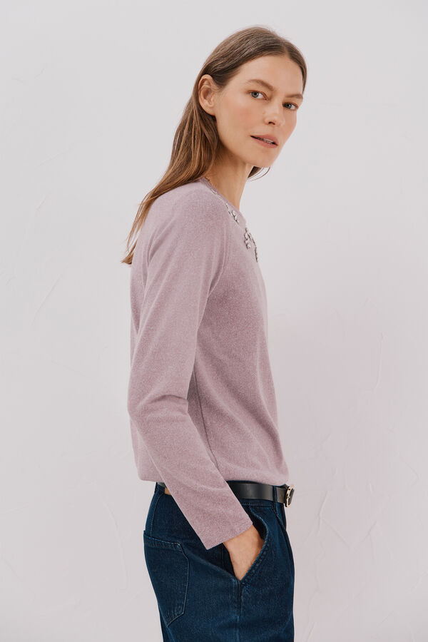 Cortefiel Rhinestone detail t-shirt Lilac