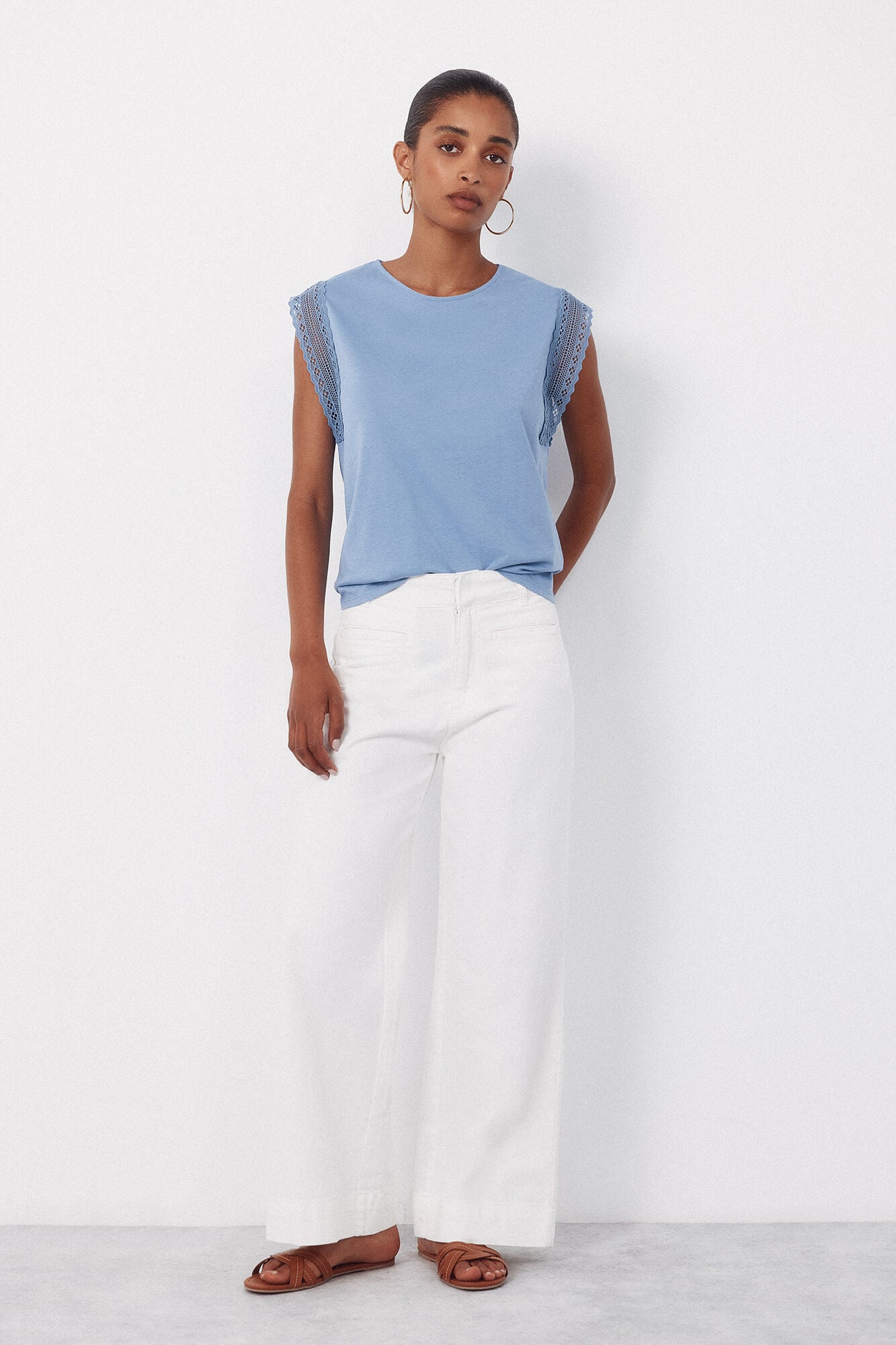 Cortefiel Guipure sleeve -shirt