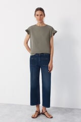 Cortefiel Essential ruffle t-shirt Kaki