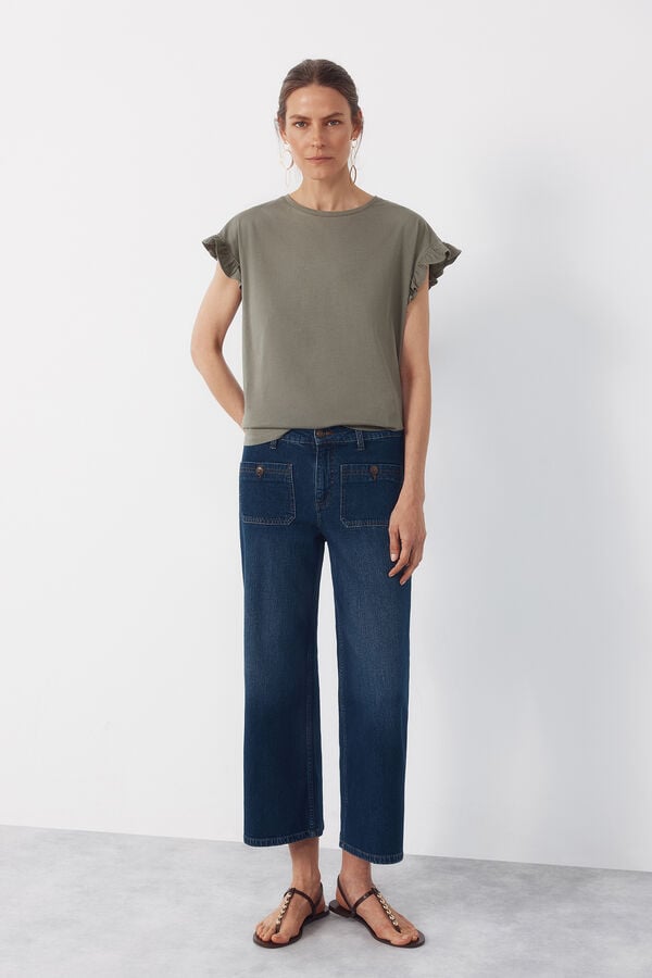 Cortefiel Essential ruffle t-shirt Kaki