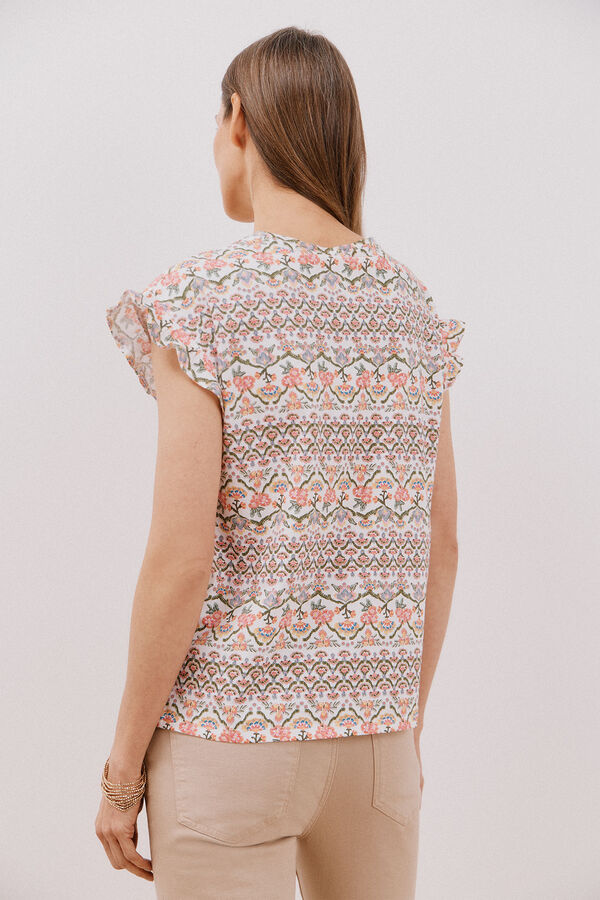 Cortefiel Essential ruffle t-shirt Printed white