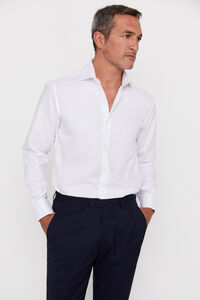 Cortefiel Plain textured dress shirt with cuffs and cufflinks White
