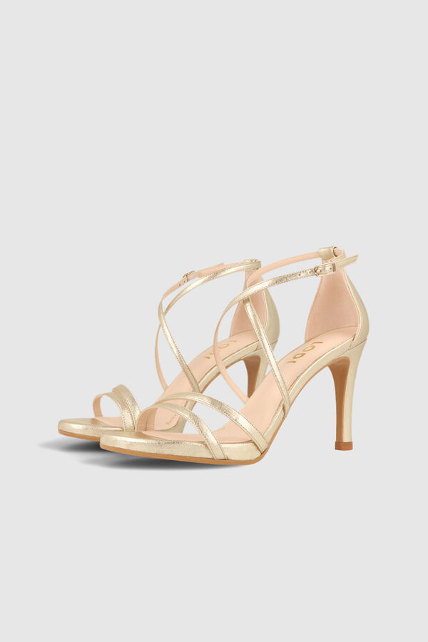 Cortefiel Gold sparkle leather sandals Yellow