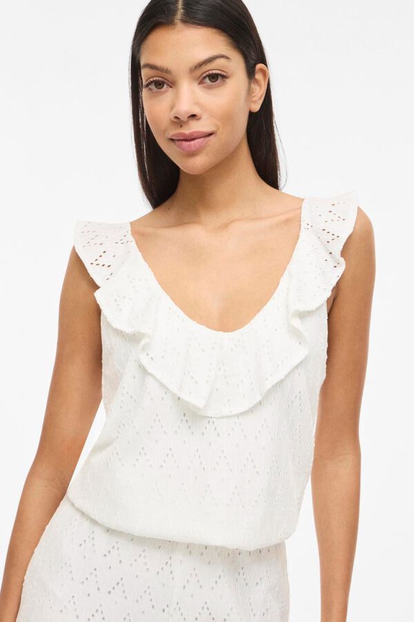 Vila Top de mulher com folhos em algod&atilde;o Branco