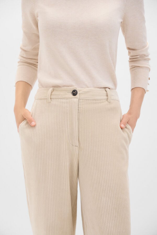 Cortefiel Corduroy straight trousers Beige