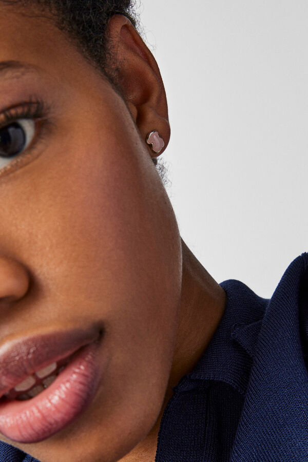 Tous Pendientes oso de plata y cuarzo Gris