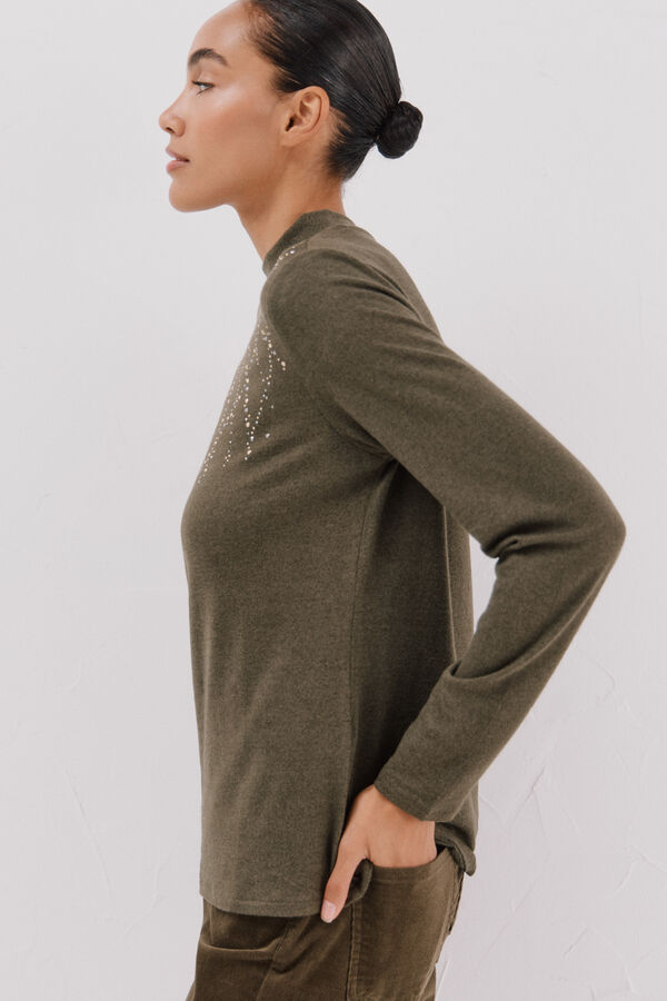 Cortefiel T-shirt with rhinestone detail Green