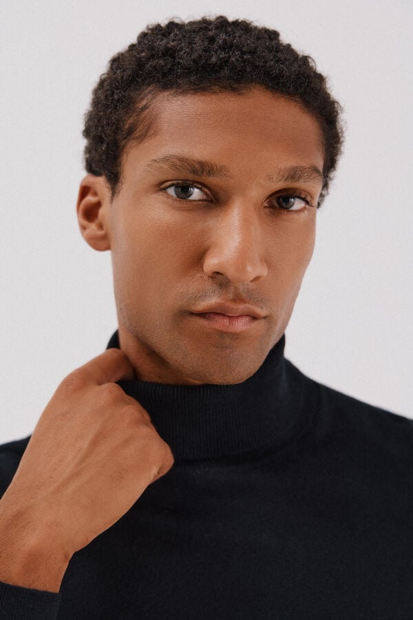 Cortefiel Cotton/silk cashmere high neck jumper Black