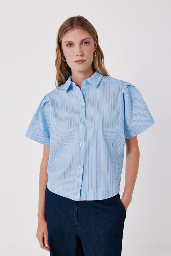Cortefiel Striped poplin shirt Printed blue