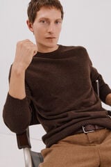 Cortefiel Lambswool jumper with round neck Dark brown