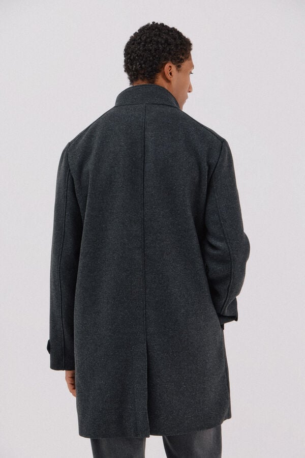 Cortefiel Coat with structured stand-up collar Dark grey