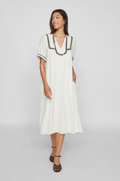 Cortefiel Midi dress with lantern sleeve White