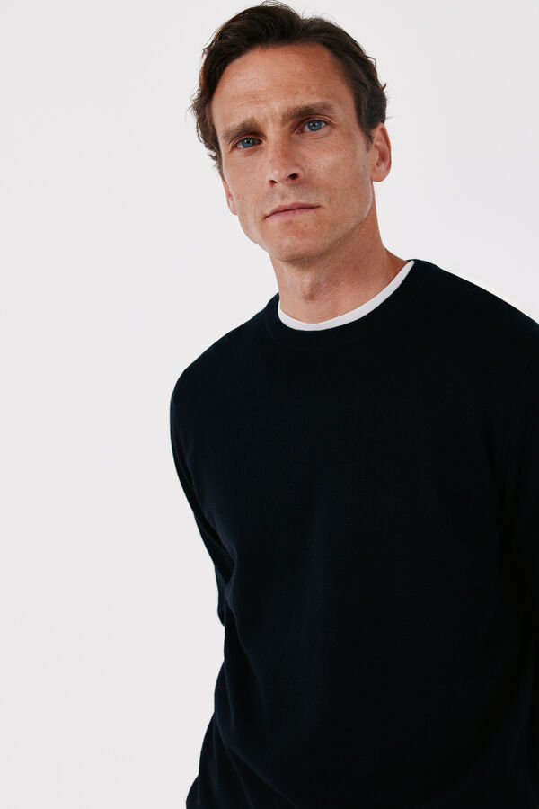 Cortefiel Cotton cashmere knit crew neck jumper Black