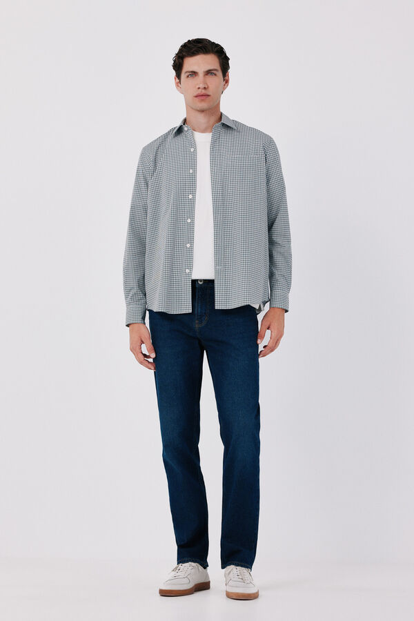 Cortefiel Cotton poplin plaid shirt Kaki