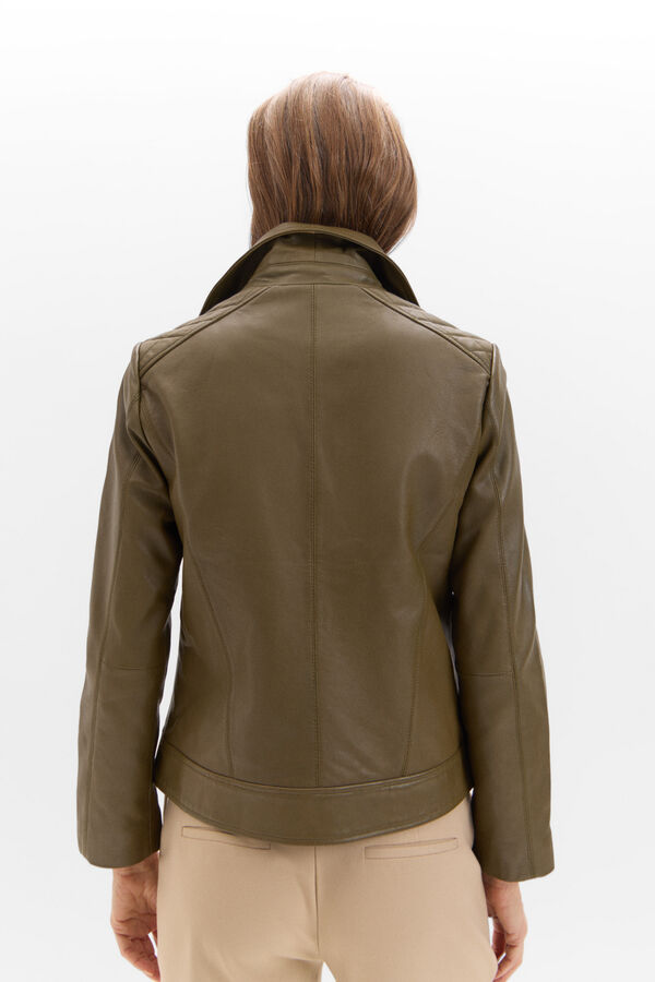 Cortefiel Leather biker jacket Kaki