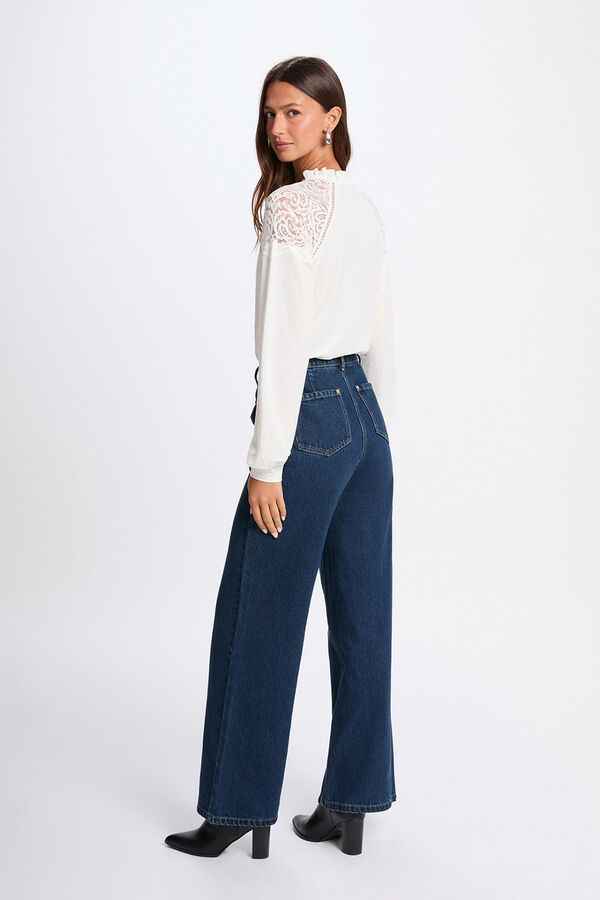 Morgan T-shirt de renda com gola em bico Branco