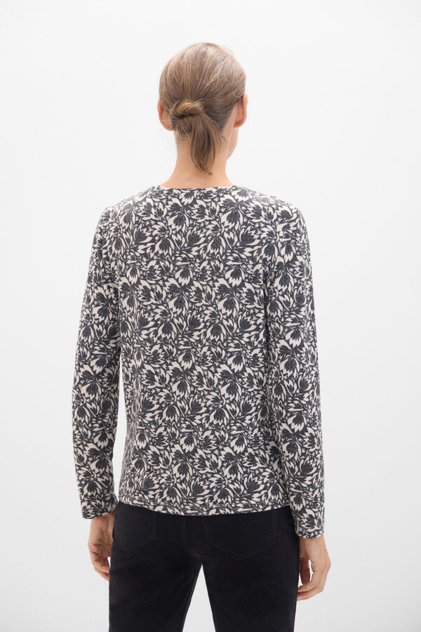 Cortefiel Long-sleeved T-shirt with buttons Printed grey