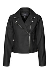 Cortefiel Women's faux leather biker jacket with crossed zip fastening Black