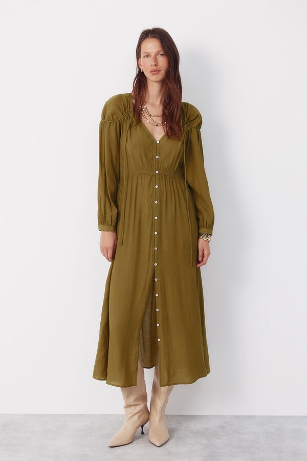 Cortefiel V dress with drawstring Yellow