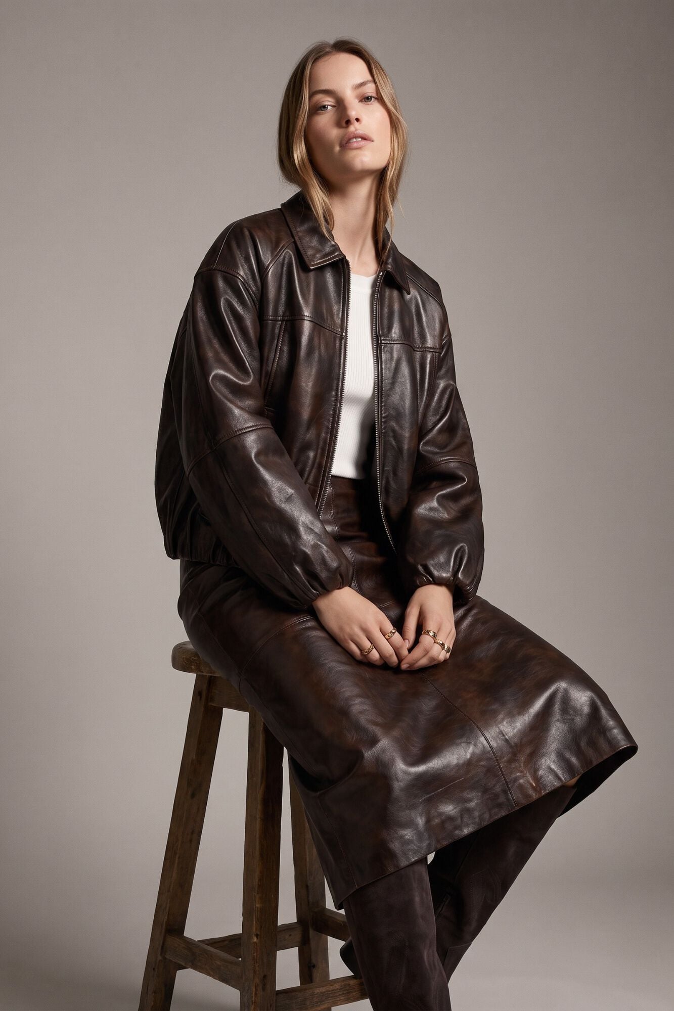 Vero Moda Blus&atilde;o bomber de pele